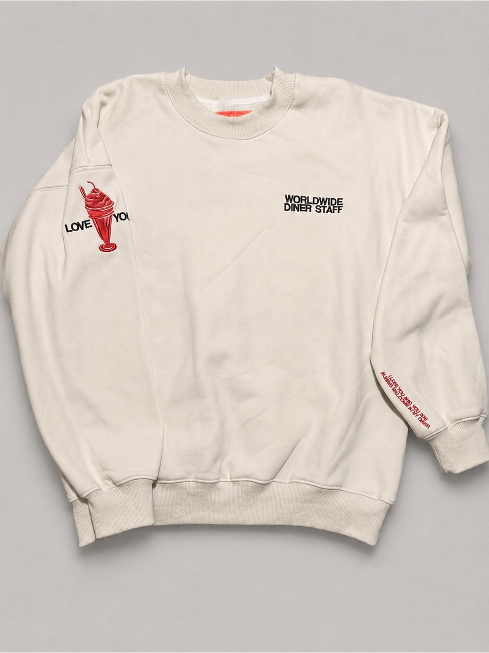 Dandy Worldwide Diner Staff I Love You Graphic Crewneck Sweatshirt Cream